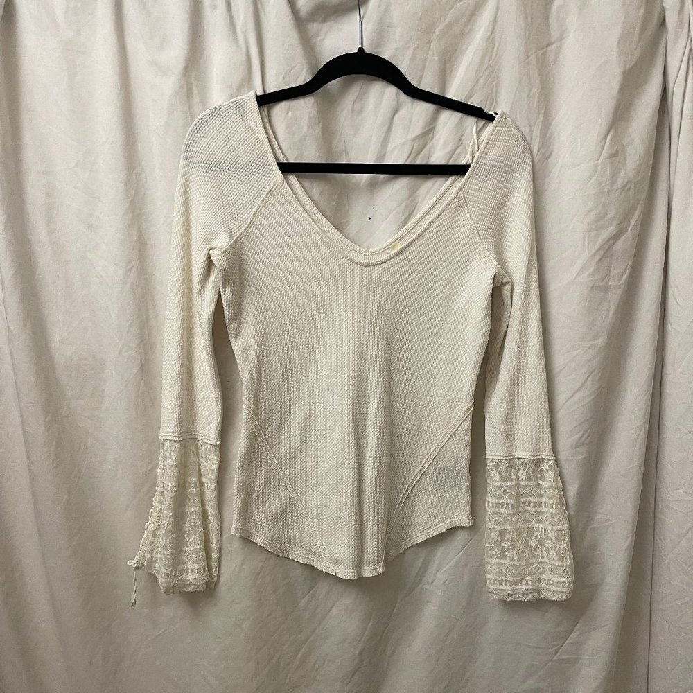 White Free People Lacey Long Sleeved Top